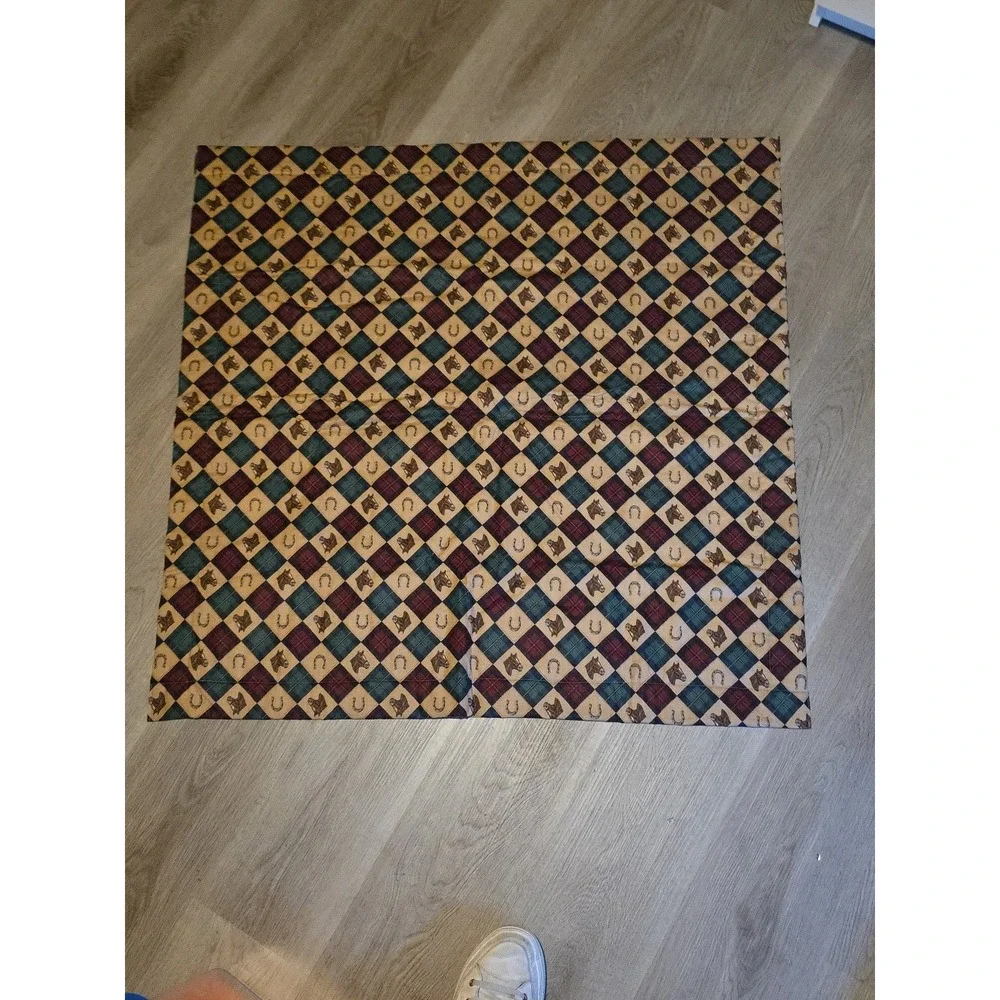 Vintage Handmade Cotton Patchwork Baby Blanket 35x35 Horse Horseshoe Cowboy West